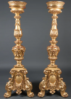 A PAIR OF LARGE ANTIQUE ITALIAN GILT WOOD NEOCLASSICAL TORCHERES - 3537386