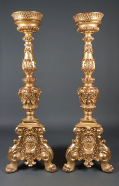 A PAIR OF LARGE ANTIQUE ITALIAN GILT WOOD NEOCLASSICAL TORCHERES - 3537426