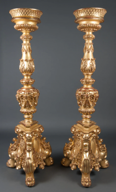 A PAIR OF LARGE ANTIQUE ITALIAN GILT WOOD NEOCLASSICAL TORCHERES - 3537497
