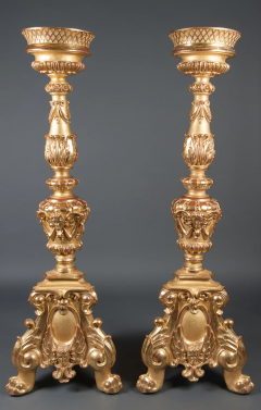 A PAIR OF LARGE ANTIQUE ITALIAN GILT WOOD NEOCLASSICAL TORCHERES - 3537499