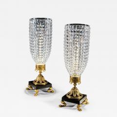 A PAIR OF REGENCY CUT GLASS STORM SHADES ON ORMOLU BRONZE BASES - 3796559