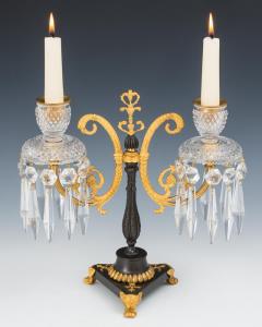 A PAIR OF REGENCY ORMOLU AND BRONZE CUT GLASS CANDELABRA - 3795995