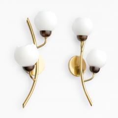 A PAIR OF SCANDINAVIAN POLISHED AND PATINATED SCONCES WITH OPALINE SHADES - 4528030