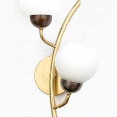 A PAIR OF SCANDINAVIAN POLISHED AND PATINATED SCONCES WITH OPALINE SHADES - 4528031