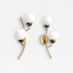 A PAIR OF SCANDINAVIAN POLISHED AND PATINATED SCONCES WITH OPALINE SHADES - 4528058