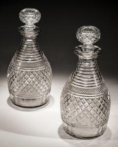 A PAIR OF STEP STRAWBERRY DIAMOND CUT REGENCY DECANTERS - 3795415