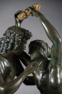 A PALATIAL PATINATED BRONZE MALACHITE MANTEL CLOCK OF CUPID AND PSYCHE - 3566500