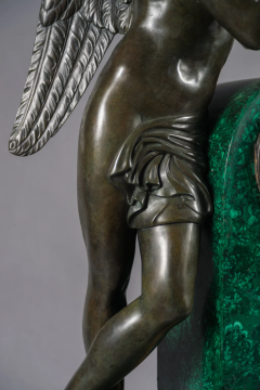 A PALATIAL PATINATED BRONZE MALACHITE MANTEL CLOCK OF CUPID AND PSYCHE - 3566533