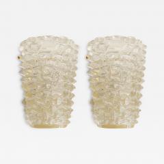 A Pair Barovier Style Art Deco Rostrato Clear Italian Murano Glass Wall Sconces - 4385934