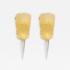 A Pair Barovier Style Art Deco Rostrato Clear Italian Murano Glass Wall Sconces - 4385935