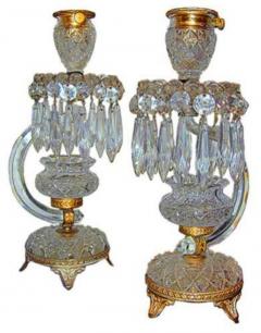 A Pair English Regency of 19th Century Cut Crystal and Bronze Dor Candlesticks - 3256119