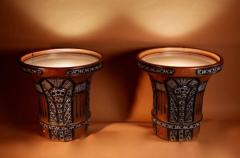 A Pair Of Art Deco Large Pottery gres Jardini res Illuminated Side Tables - 3264729