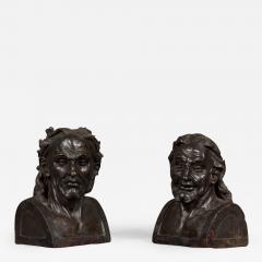 A Pair Of Glazed Terracotta Busts Depicting Two Greek Philosophers - 876437