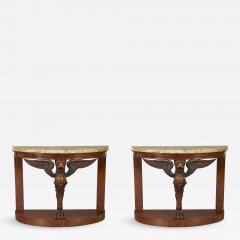 A Pair Of Mahogany Console Tables Bearing Fine Alabastro Fiorito Veneered Tops - 1352888