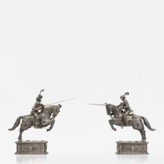 A Pair Of Silver Sculptures Knights On Horseback Hanau Germany - 4788388
