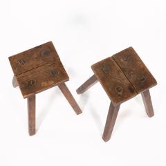 A Pair Of Square Rustic Country Work Stools English Circa 1870  - 2964322