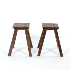 A Pair Of Square Rustic Country Work Stools English Circa 1870  - 2964323