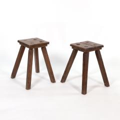 A Pair Of Square Rustic Country Work Stools English Circa 1870  - 2964324