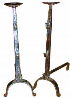 A Pair of 17th Century French Hand Forged Wrought Iron Andirons - 3340666