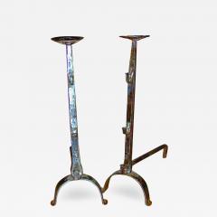A Pair of 17th Century French Hand Forged Wrought Iron Andirons - 3342362