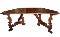 A Pair of 17th Century Tuscan Walnut Lyre Legged Trestle Console Tables - 3656428