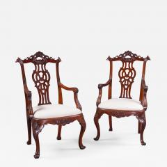 A Pair of 18th C Portuguese Rosewood Armchairs in the Chippendale Style - 807279