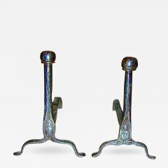 A Pair of 18th Century French Hand Forged Wrought Iron Andirons - 3342364