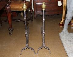 A Pair of 18th Century French Hand Forged Wrought Iron Andirons - 3340671
