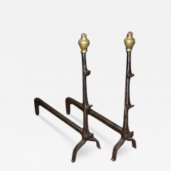 A Pair of 18th Century French Hand Forged Wrought Iron Andirons - 3342374