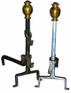 A Pair of 18th Century French Hand Forged Wrought Iron Andirons - 3340676