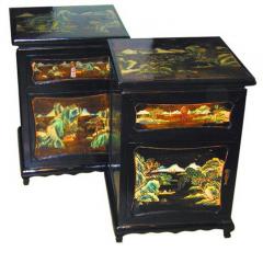 A Pair of 19th Century Chinese Chinoiserie Black Lacquer Night Tables - 3275356
