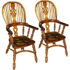 A Pair of 19th Century English Late Georgian Oak Yew wood Windsor Armchairs - 3353657