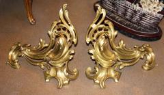 A Pair of 19th Century French Louis XV Gilt Bronze Chenets Andirons  - 3340645