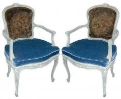 A Pair of 19th Century French Louis XV Style Blue Polychrome Armchairs - 3353771