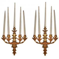 A Pair of 19th Century Gilt Bronze Five Light Wall Sconces - 3256116