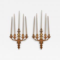 A Pair of 19th Century Gilt Bronze Five Light Wall Sconces - 3257228