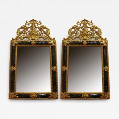 A Pair of 19th Century Green Tortoiseshell and floral giltwood Mirror - 3635845