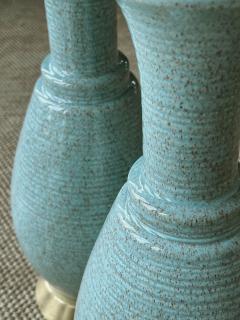 A Pair of American 1960s Hand thrown Pottery Seafoam Green Glazed Lamps - 3113449
