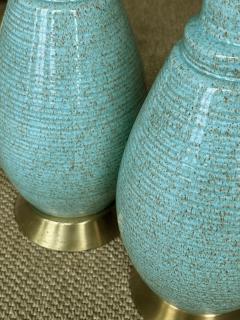A Pair of American 1960s Hand thrown Pottery Seafoam Green Glazed Lamps - 3113450