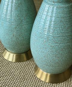 A Pair of American 1960s Hand thrown Pottery Seafoam Green Glazed Lamps - 3113451