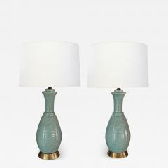 A Pair of American 1960s Hand thrown Pottery Seafoam Green Glazed Lamps - 3116905