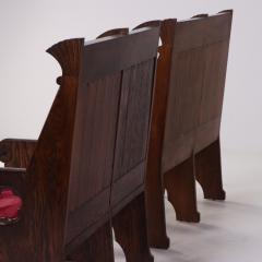 A Pair of American Gothic style carved oak double benches C 1900  - 4008859