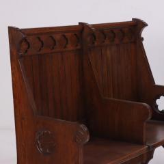 A Pair of American Gothic style carved oak double benches C 1900  - 4008864