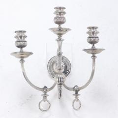 A Pair of American Silver Plated Three Light Sconces C 1920  - 4076261