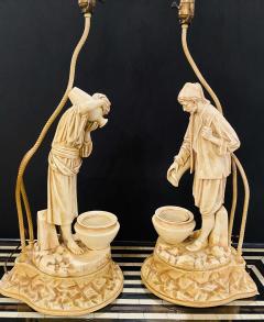 A Pair of Arab Water Bearers in a Finely Cast Porcelain Finish Table Lamps - 1298952