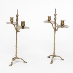 A Pair of Arts Crafts Brass Twin Branch Candelabras with Adjustable Height - 4236648