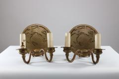 A Pair of Arts Crafts Brass Wall Lights with Galleons in Sail - 4192380