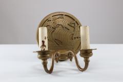 A Pair of Arts Crafts Brass Wall Lights with Galleons in Sail - 4192381