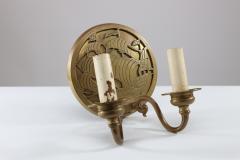 A Pair of Arts Crafts Brass Wall Lights with Galleons in Sail - 4192382