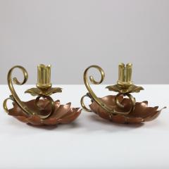 A Pair of Arts Crafts Copper Brass Lily Pad Candle Night Lights - 4188865